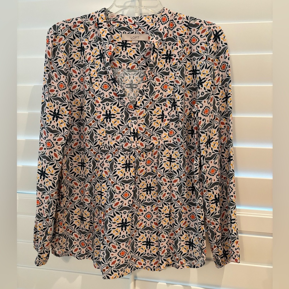 LOFT Long Sleeve V-Neck Blouse, S
